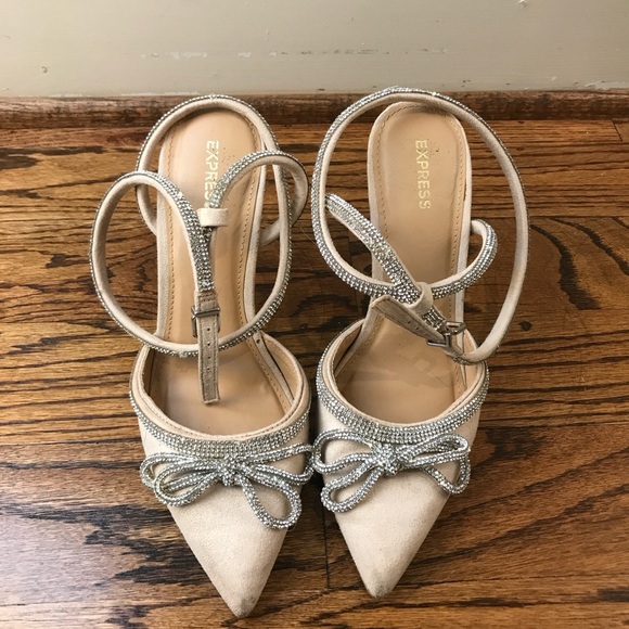 Express Women's Chic Cream and Silver Strappy Heels - Picture 1 of 5